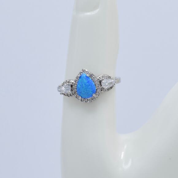 NWOT Fragrant Jewels Blue Opal Pear Cut Halo CZ Ring Size 7.75 US - Picture 2 of 5